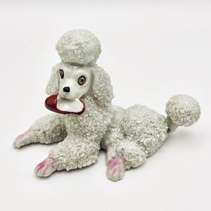 Vintage, MCM, Porcelain, Sugar/Spaghetti French Poodle, White/Pink, Holding Shoe